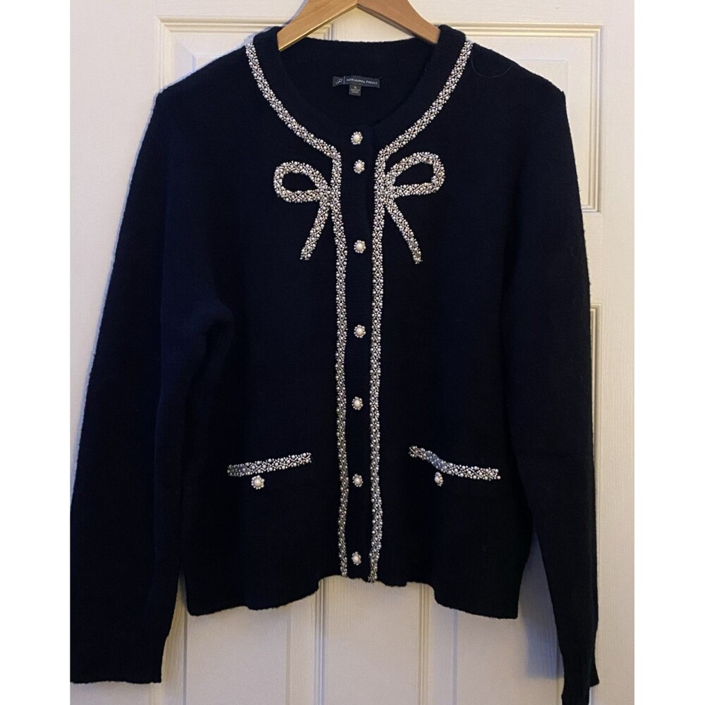 Adrianna Papell Black Pearl bow cardigan size XL